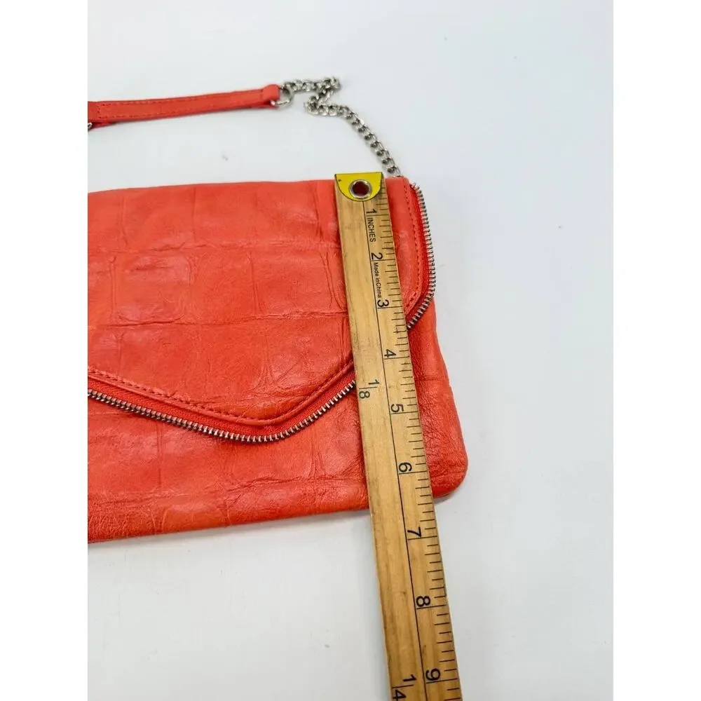 Nine West Coral Faux Croc Envelope Clutch Purse Chain Strap Evening Bag